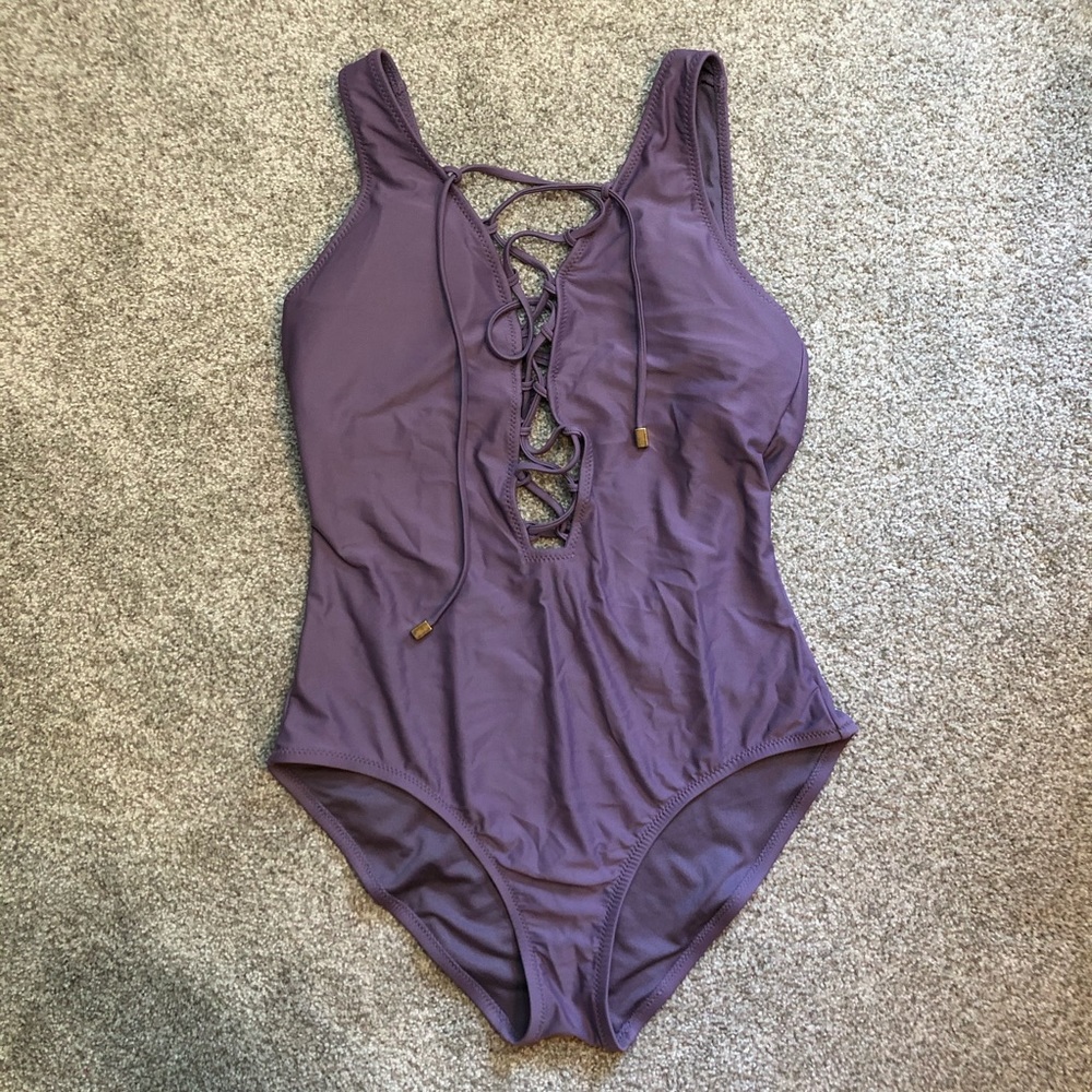 Shade & Shore Lavender One Piece Swimsuit w/Ties